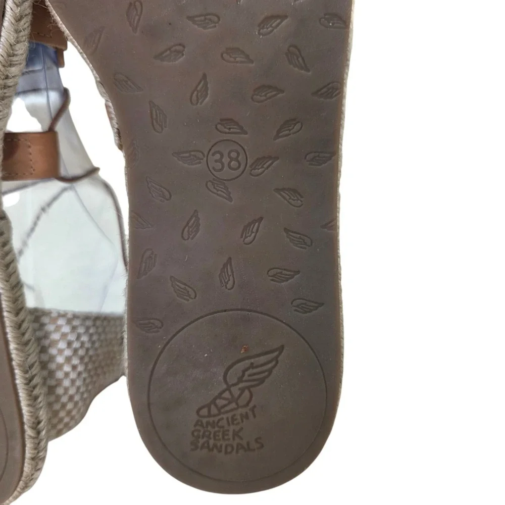 Ancient Greek Sandals Womens 38 Leather Lace Up Gladiator Espadrille Tan